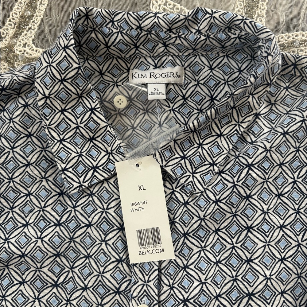 Kim Rogers Men's Geometric Pattern Shirt - Blue and White ( new with tag)